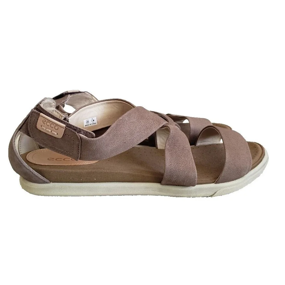 ECCO Sandals Womens Sz 8.5 Damara Casual Cross Strap Slip On Flats Brown Leather